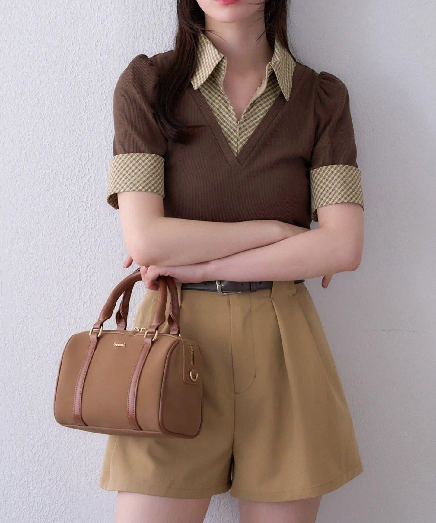 【one after another】拼接格紋上衣