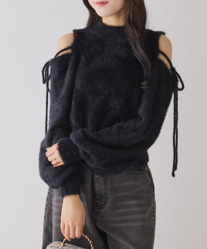 2way露肩長毛針織衫