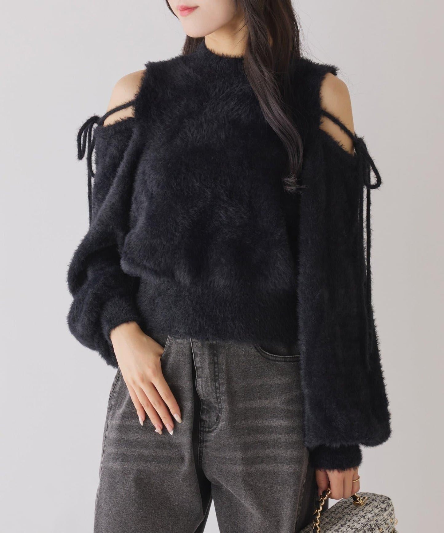 2way露肩長毛針織衫