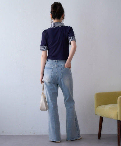 【one after another】拼接格紋上衣