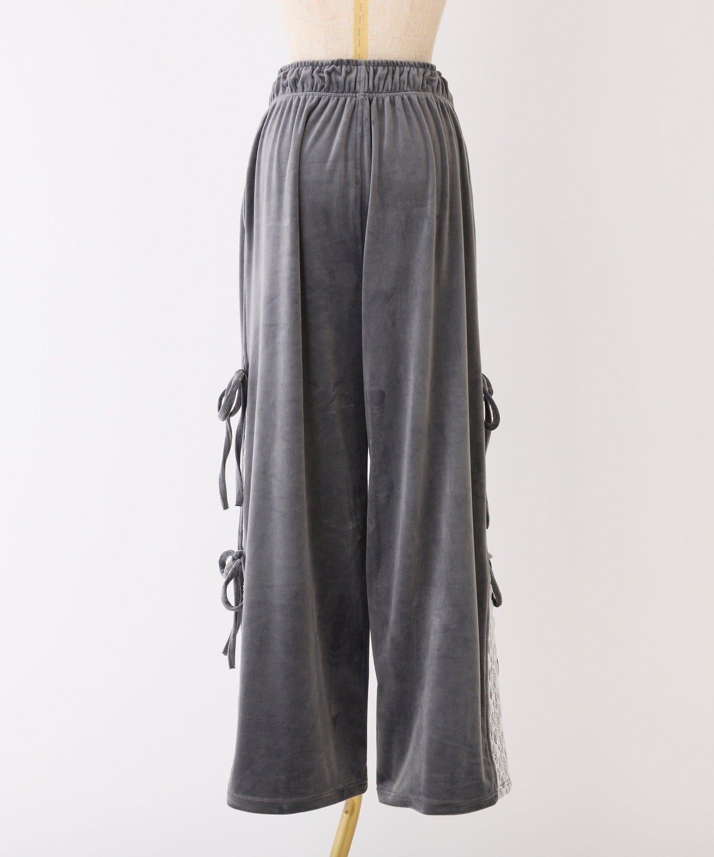 側邊蕾絲天鵝絨蝴蝶結長褲