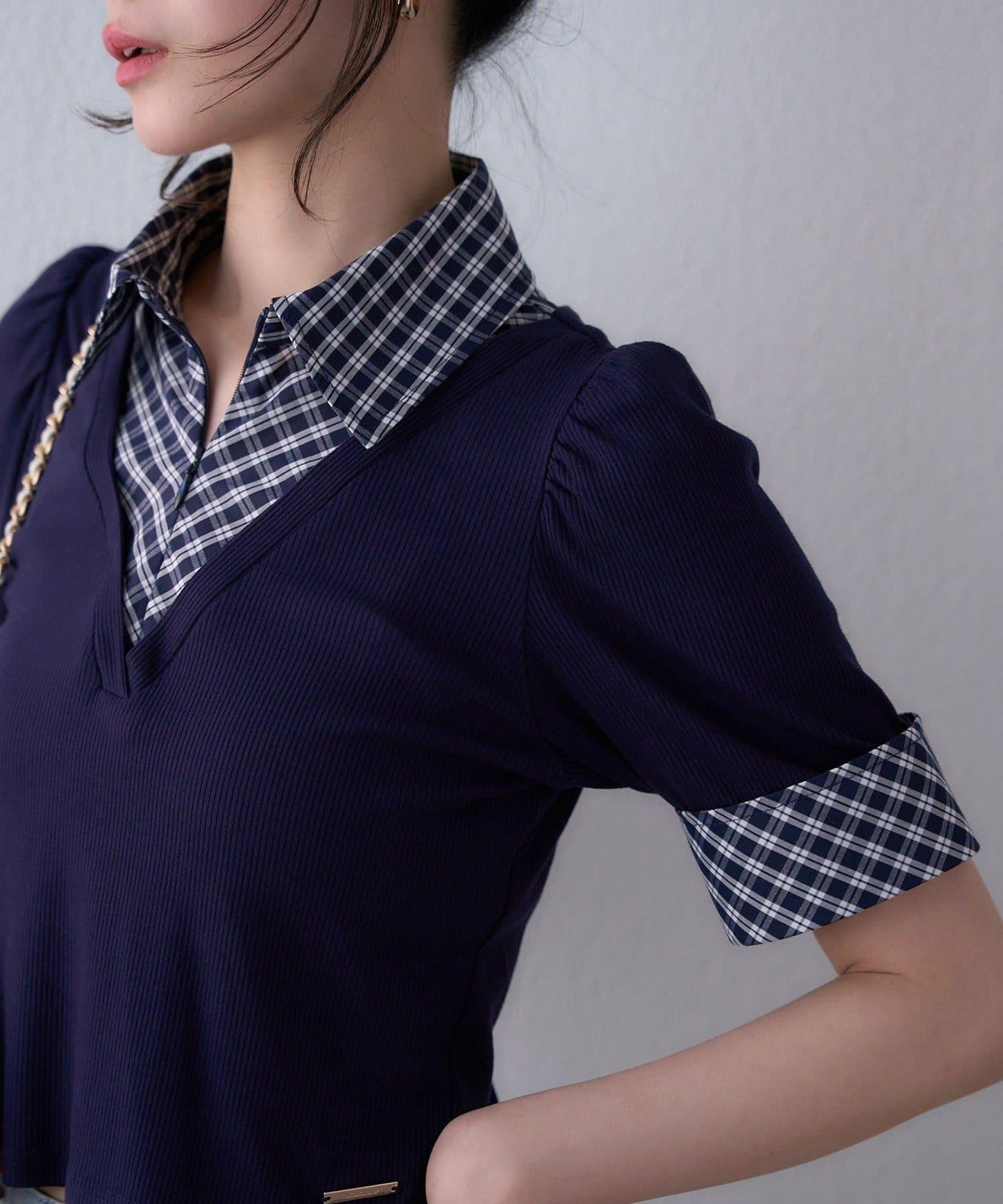 【one after another】拼接格紋上衣