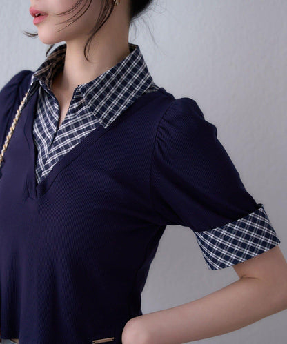 【one after another】拼接格紋上衣