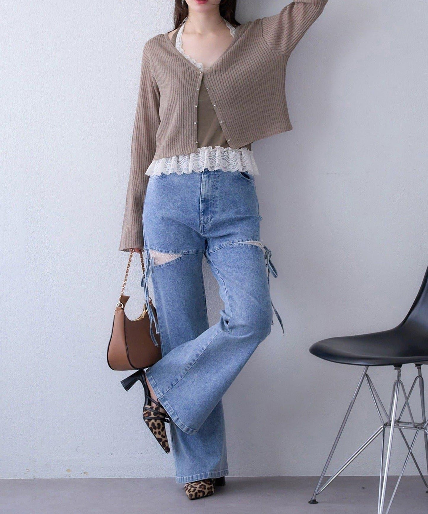 【one after another】珠飾紐扣亮絲透視開衫