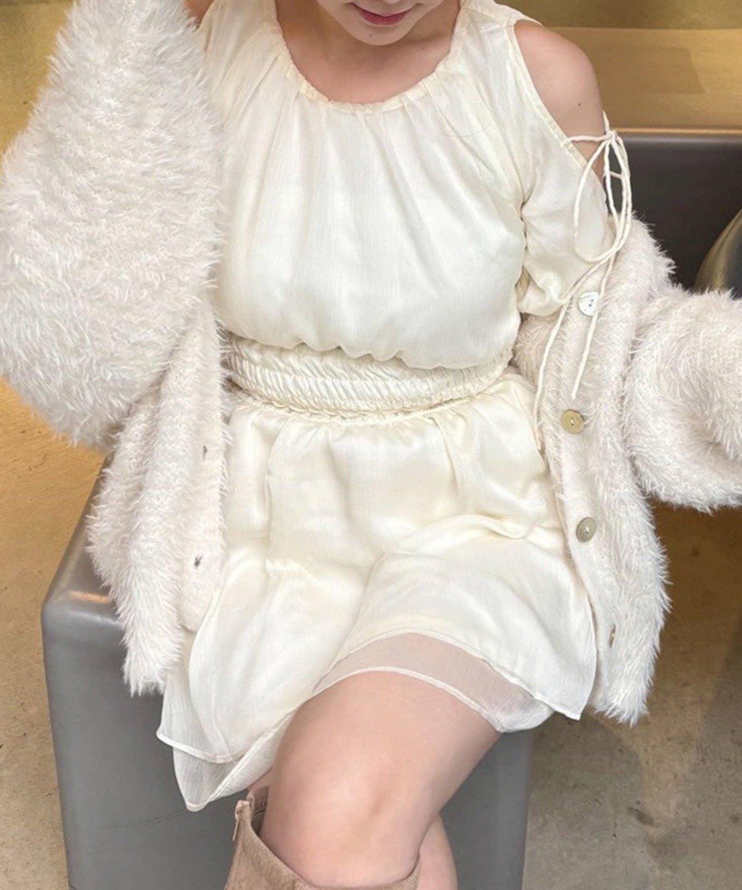 【one after another】露肩抽褶長款上衣