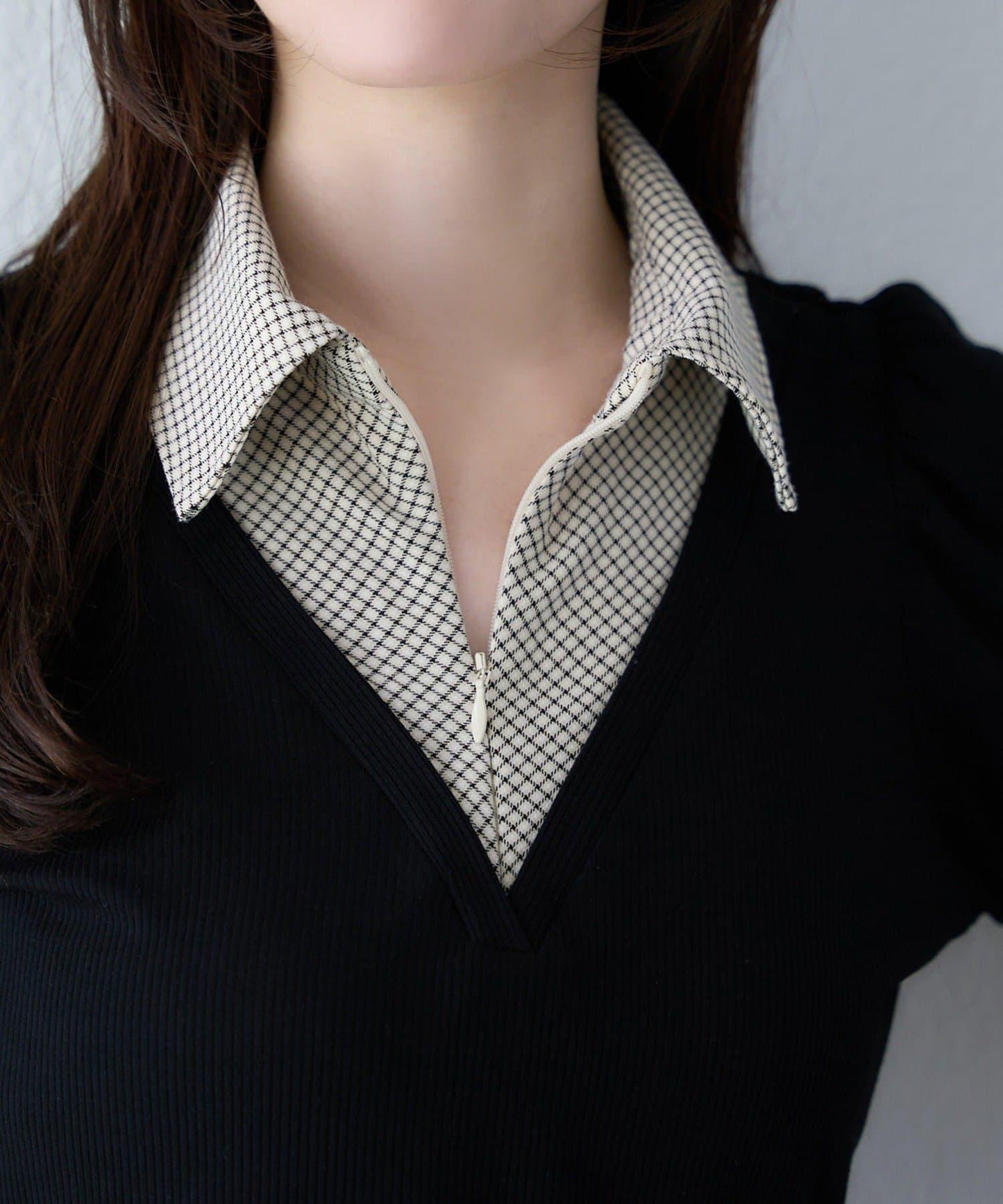 【one after another】拼接格紋上衣