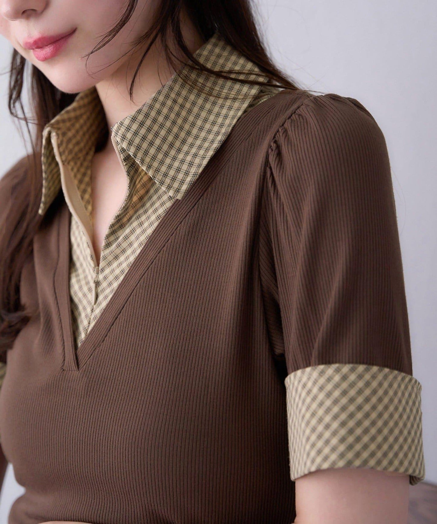 【one after another】拼接格紋上衣