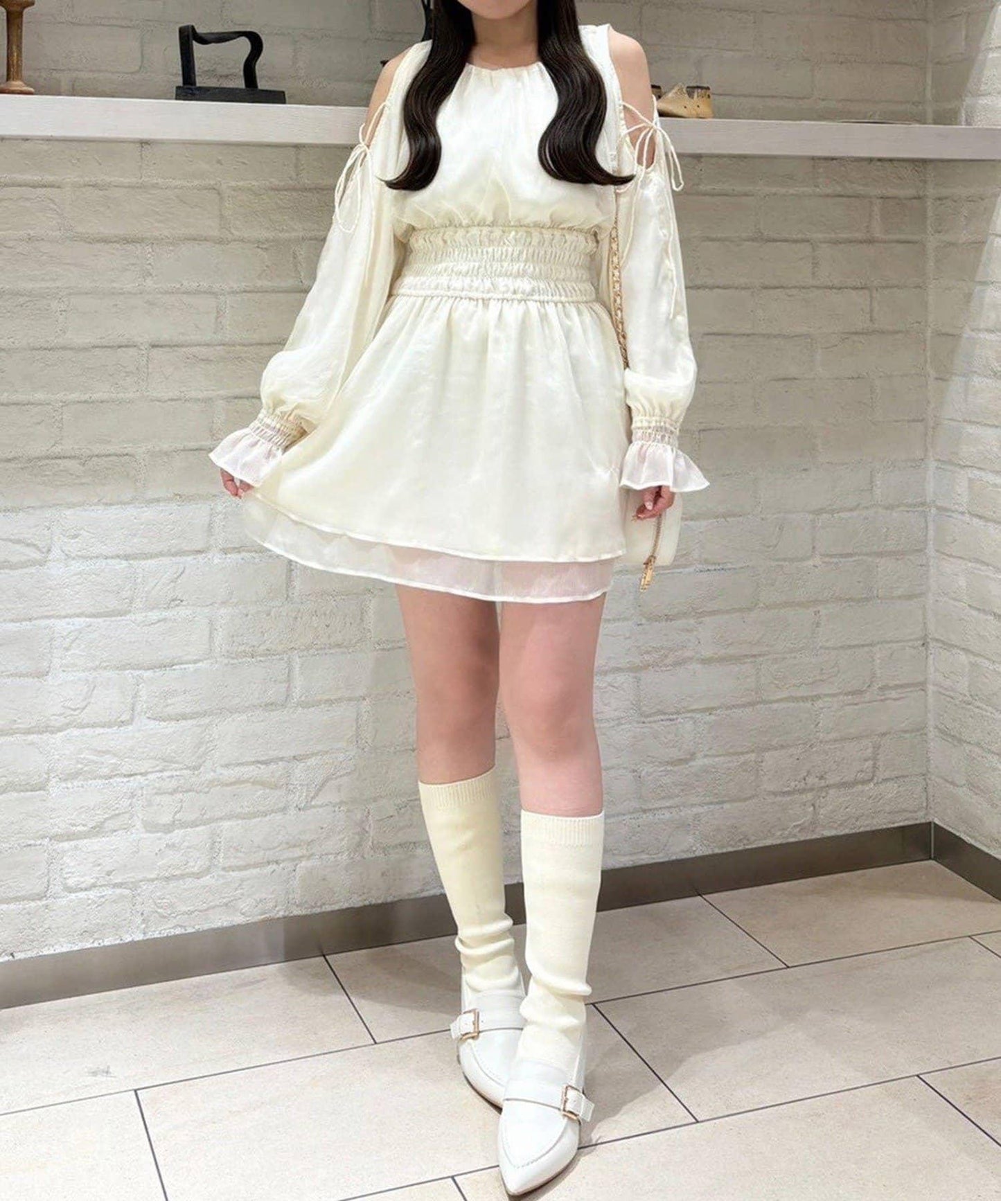 【one after another】露肩抽褶長款上衣