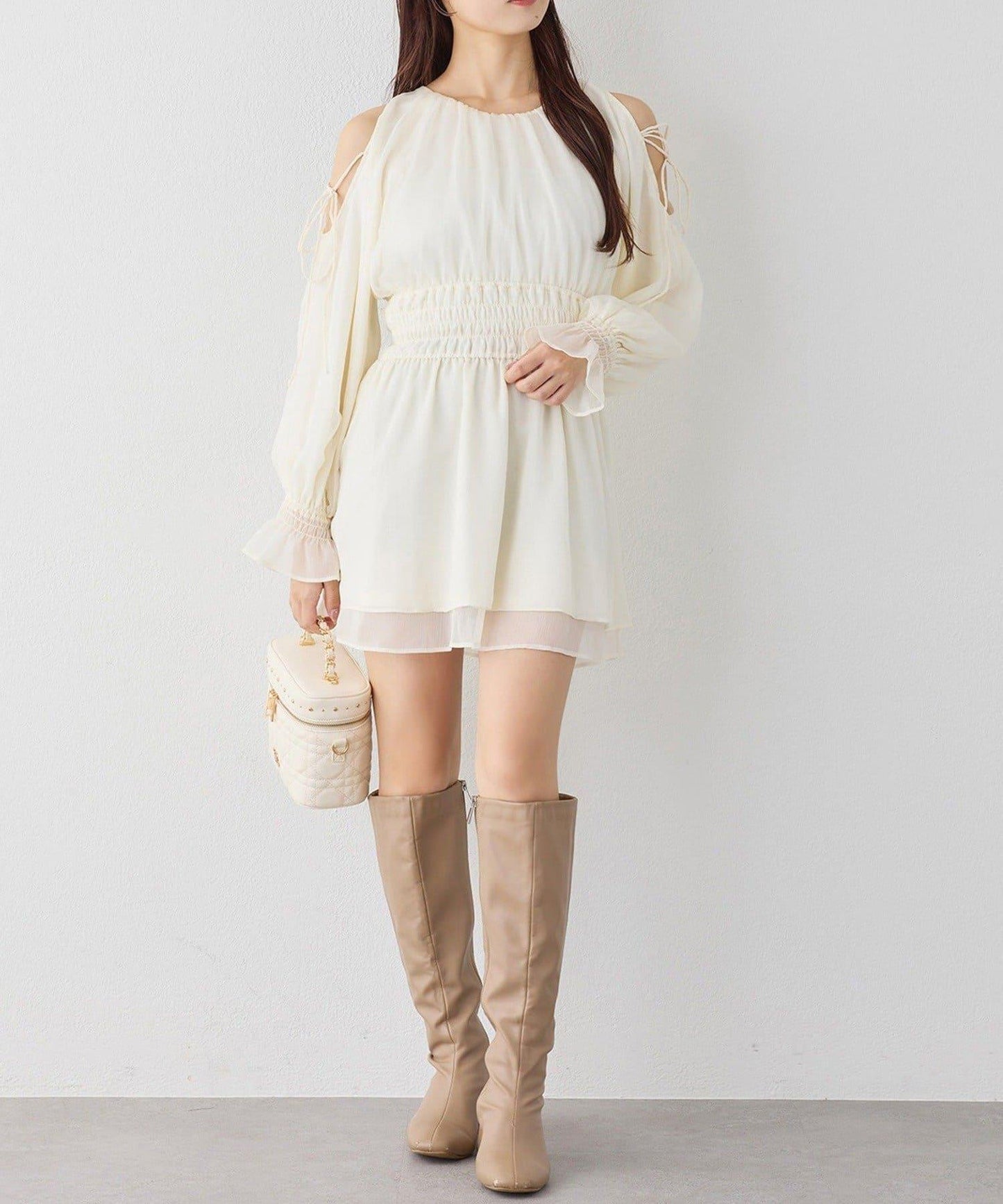 【one after another】露肩抽褶長款上衣