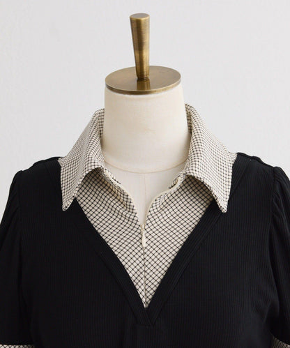 【one after another】拼接格紋上衣