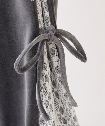 側邊蕾絲天鵝絨蝴蝶結長褲