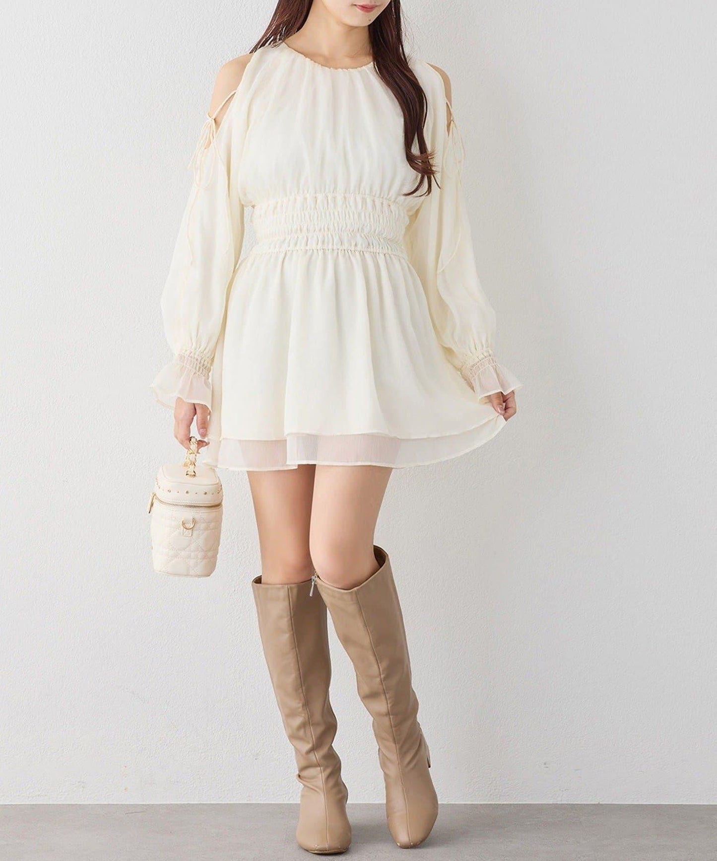 【one after another】露肩抽褶長款上衣