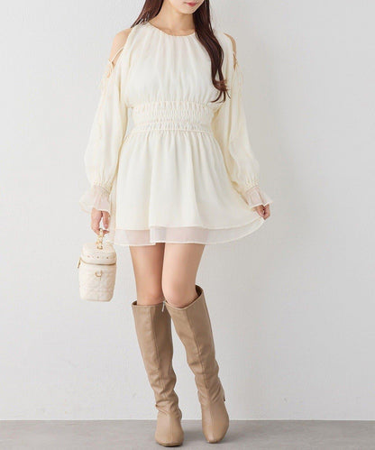 【one after another】露肩抽褶長款上衣