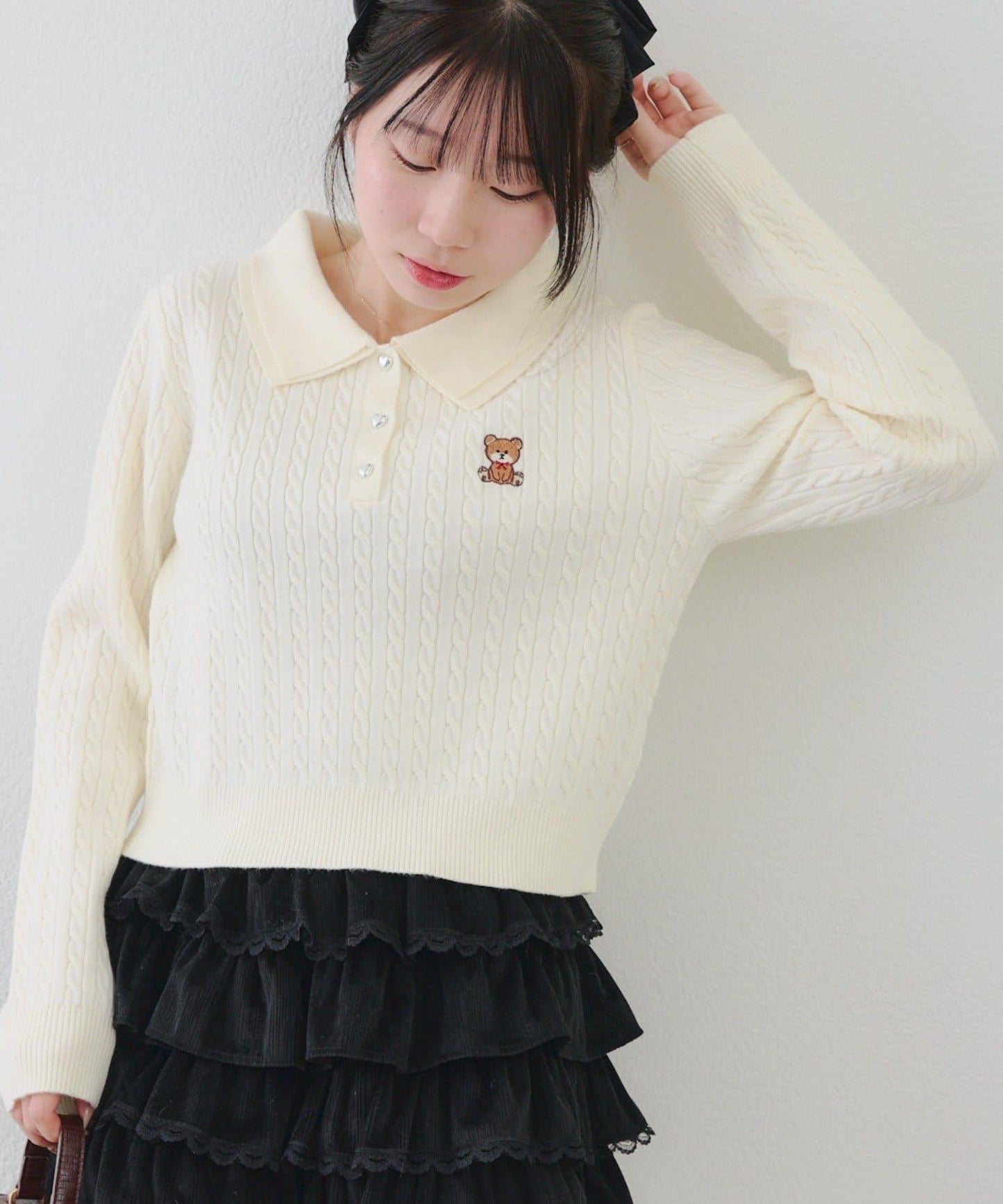 【RMAF】小熊圖案針織翻領毛衣