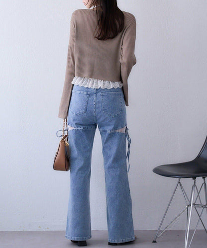 【one after another】珠飾紐扣亮絲透視開衫