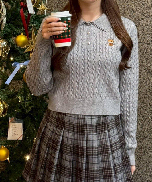 【RMAF】小熊圖案針織翻領毛衣