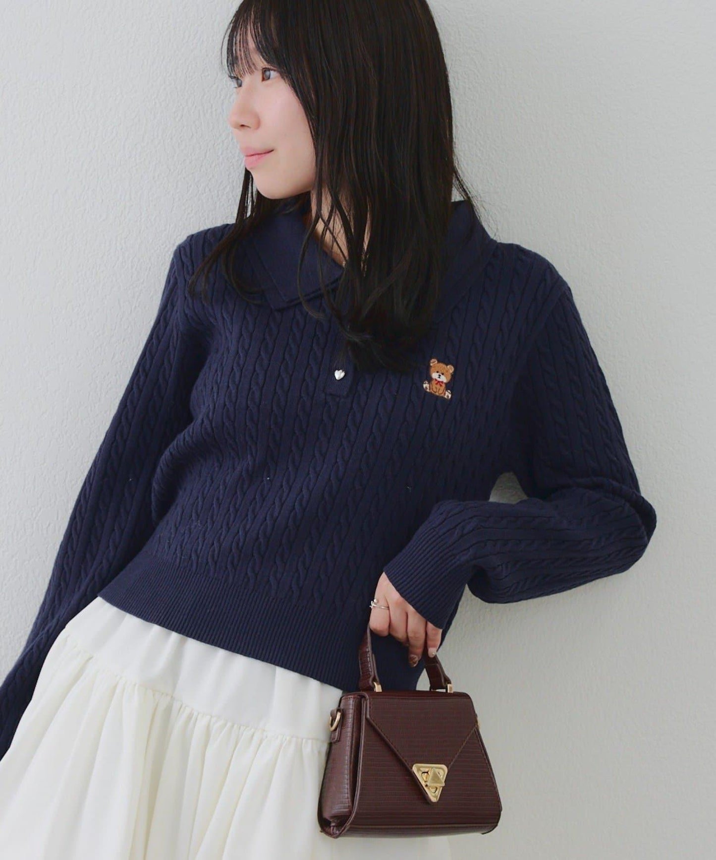 【RMAF】小熊圖案針織翻領毛衣