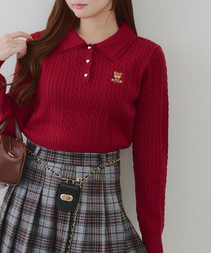 【RMAF】小熊圖案針織翻領毛衣