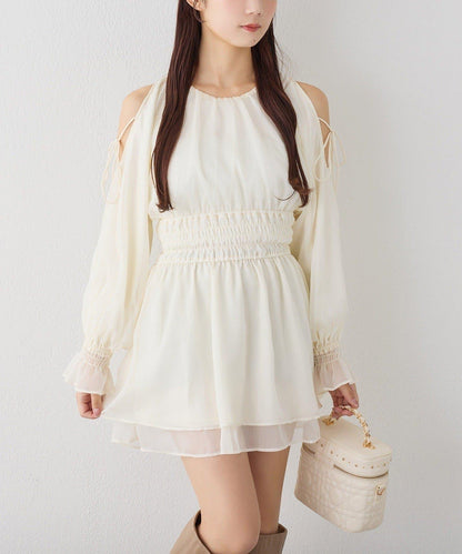 【one after another】露肩抽褶長款上衣