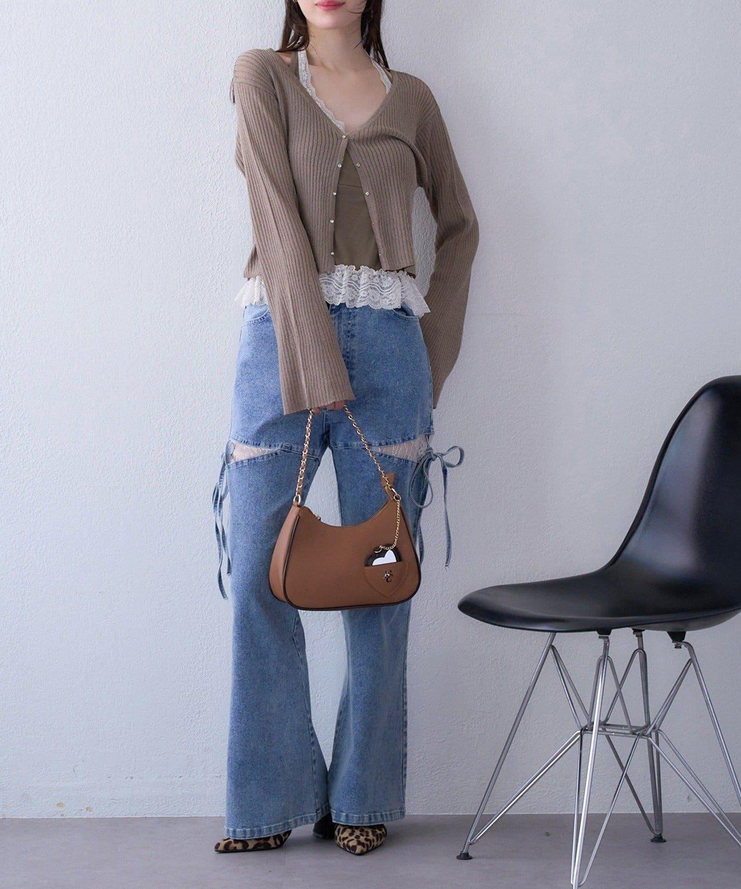 【one after another】珠飾紐扣亮絲透視開衫