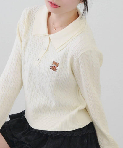 【RMAF】小熊圖案針織翻領毛衣