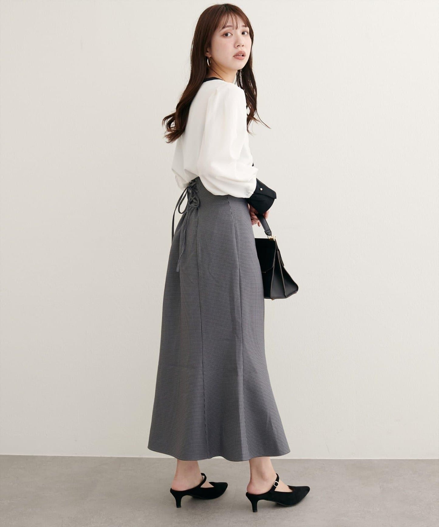 蕾絲繫帶高腰美人魚半身裙