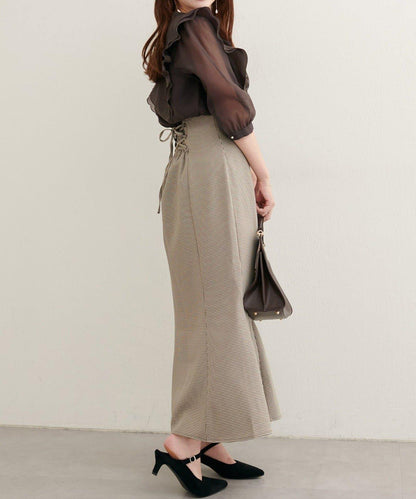 蕾絲繫帶高腰美人魚半身裙