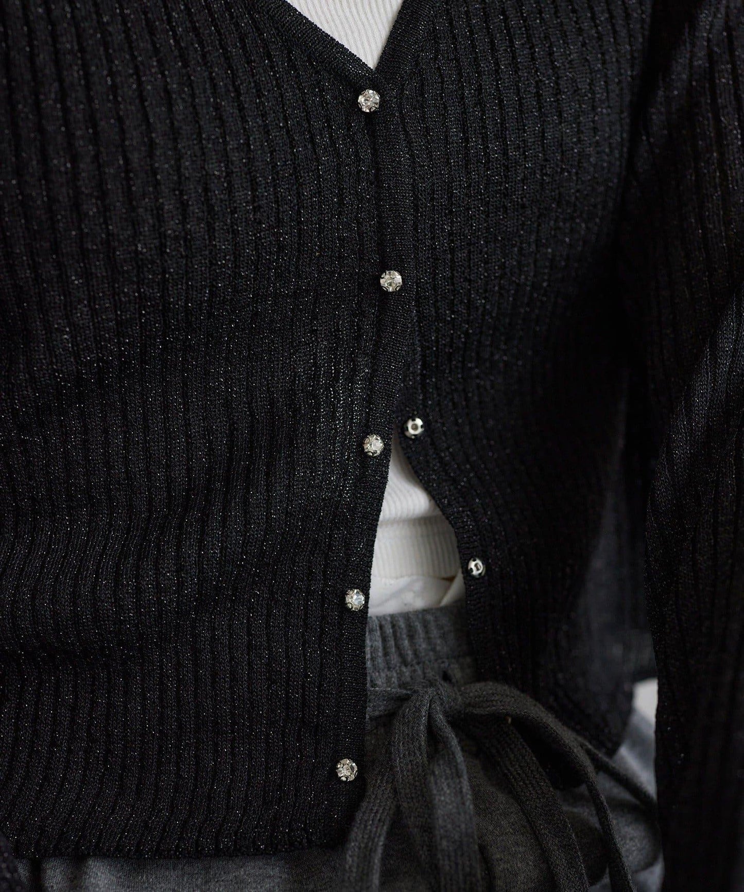 【one after another】珠飾紐扣亮絲透視開衫