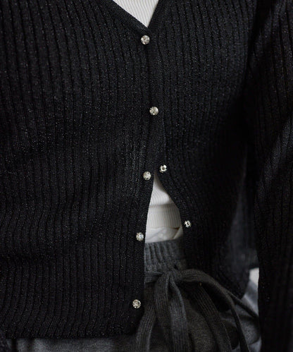 【one after another】珠飾紐扣亮絲透視開衫