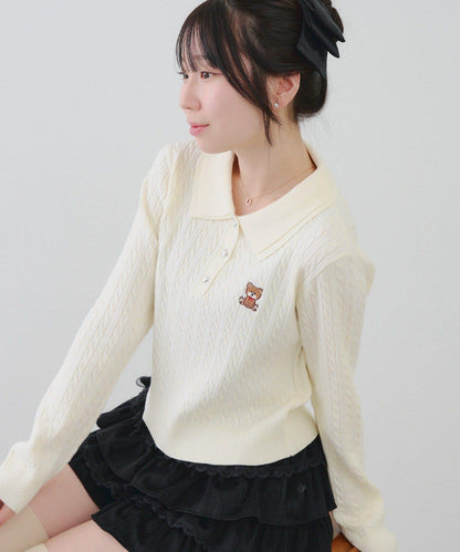 【RMAF】小熊圖案針織翻領毛衣