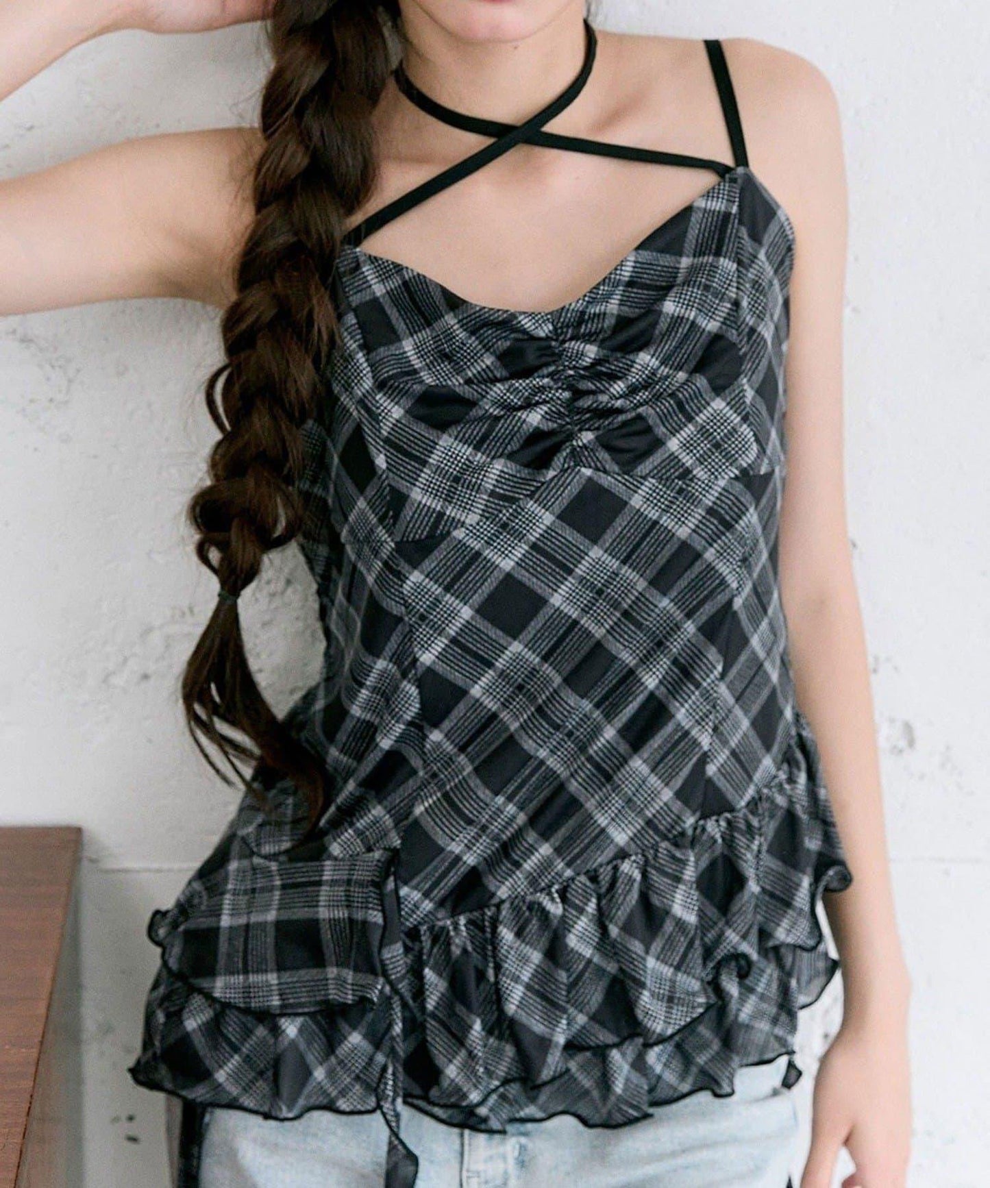 【OLIVE des OLIVE】荷葉邊長款吊帶背心