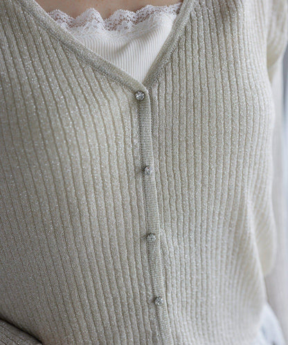 【one after another】珠飾紐扣亮絲透視開衫