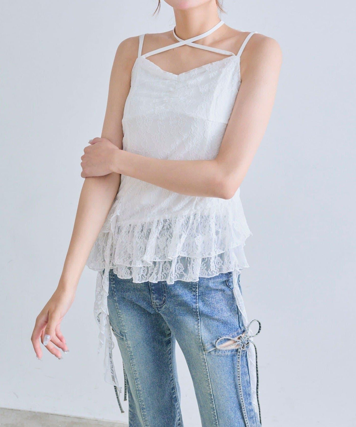 【OLIVE des OLIVE】荷葉邊長款吊帶背心