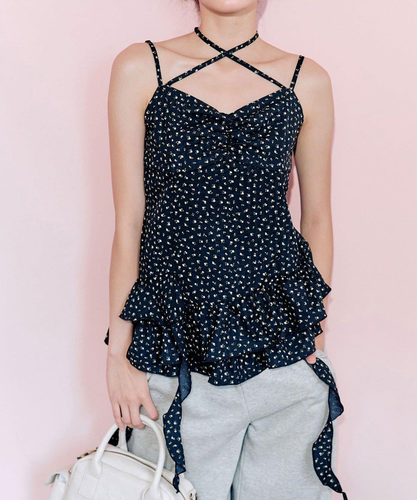 【OLIVE des OLIVE】荷葉邊長款吊帶背心