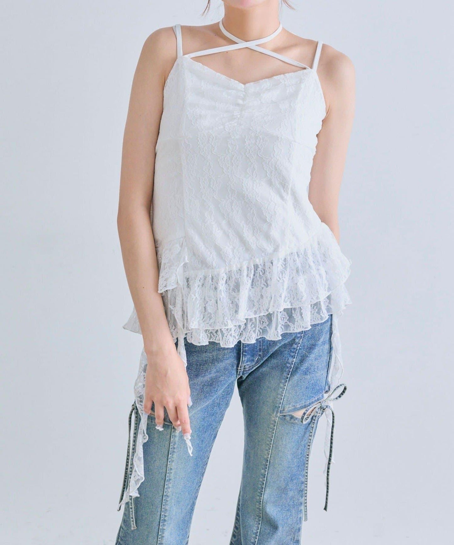 【OLIVE des OLIVE】荷葉邊長款吊帶背心