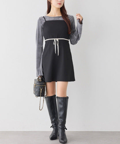 後背繫帶蕾絲吊帶連衣裙