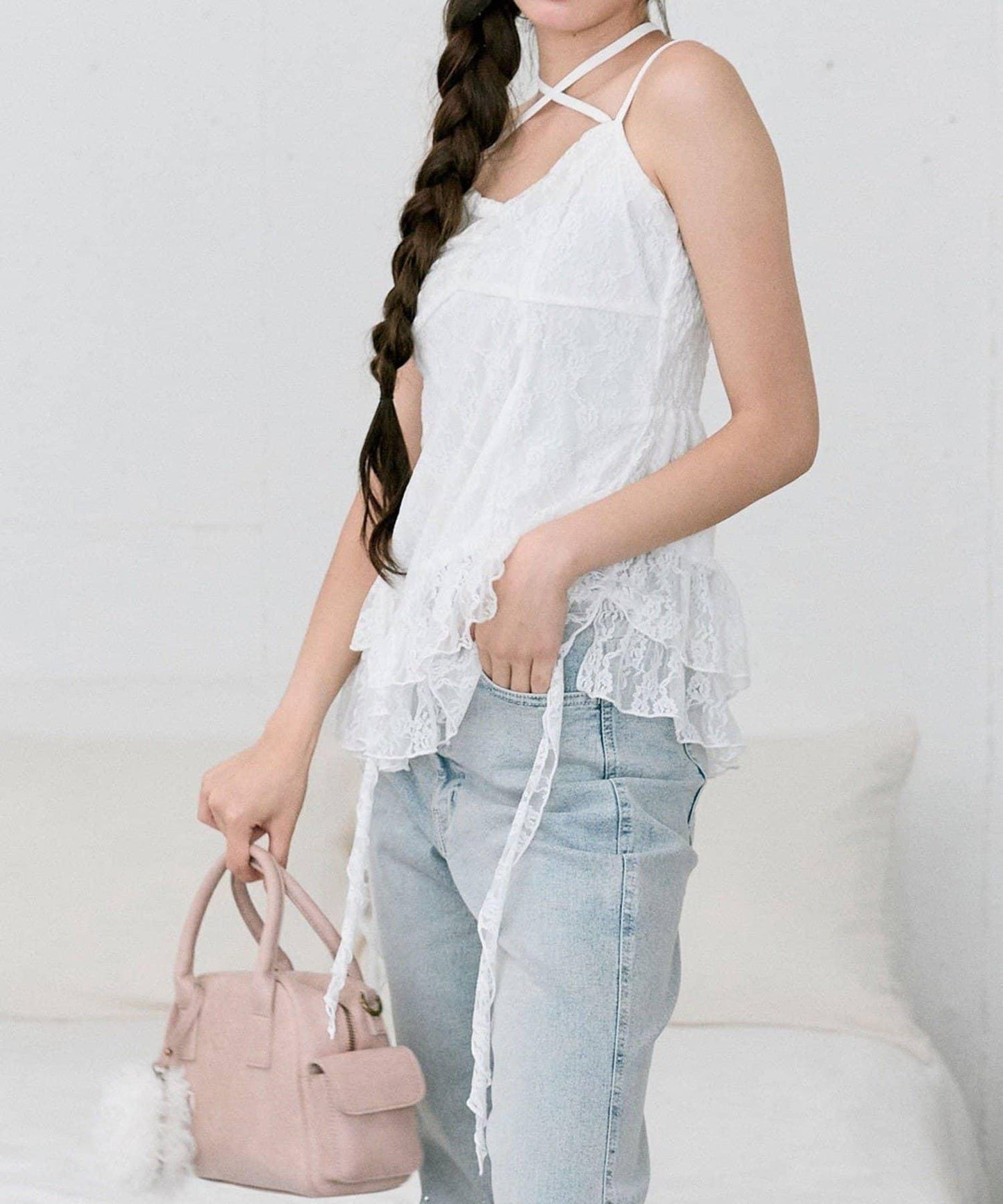 【OLIVE des OLIVE】荷葉邊長款吊帶背心