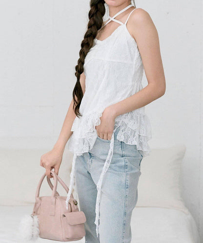 【OLIVE des OLIVE】荷葉邊長款吊帶背心