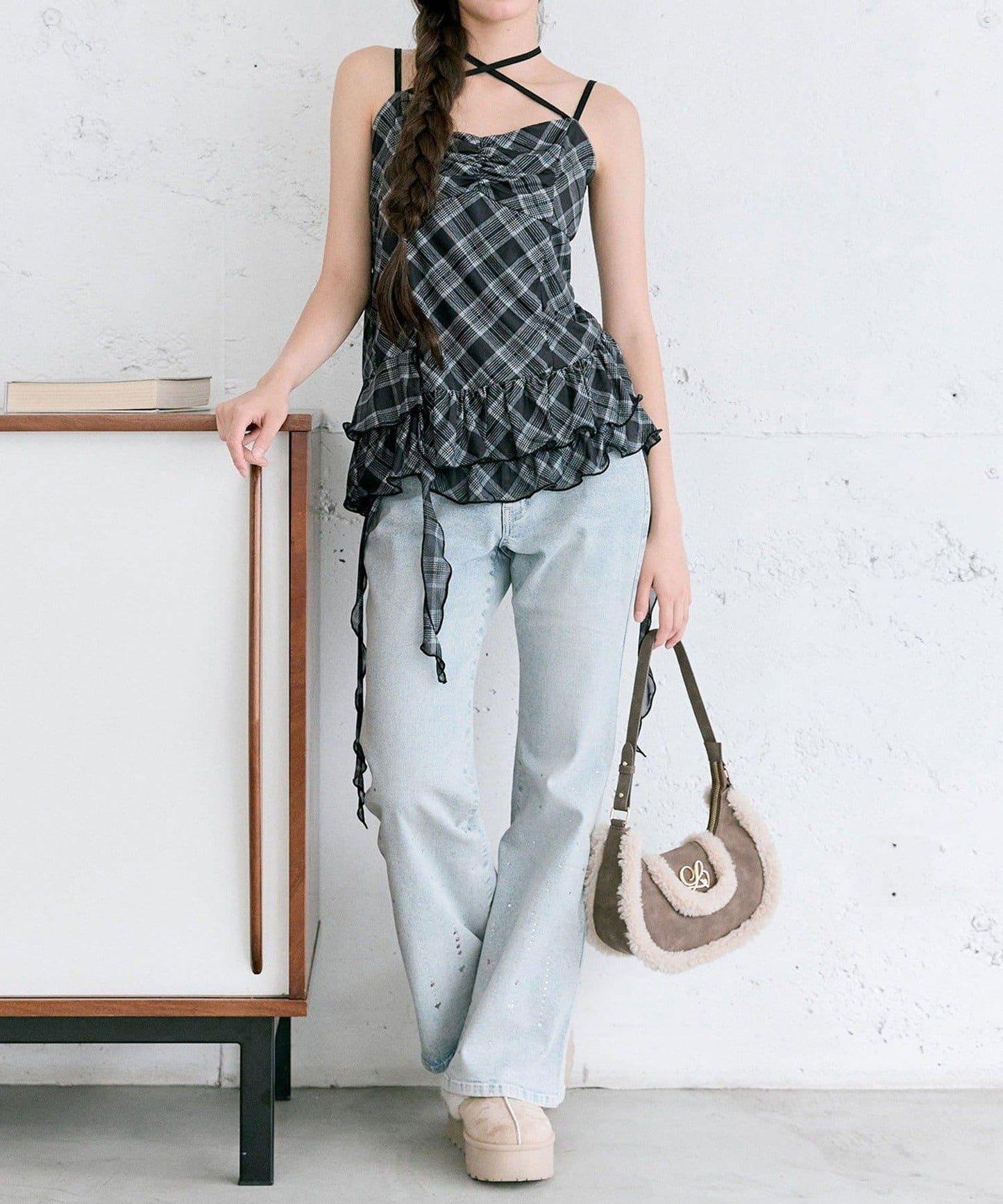 【OLIVE des OLIVE】荷葉邊長款吊帶背心