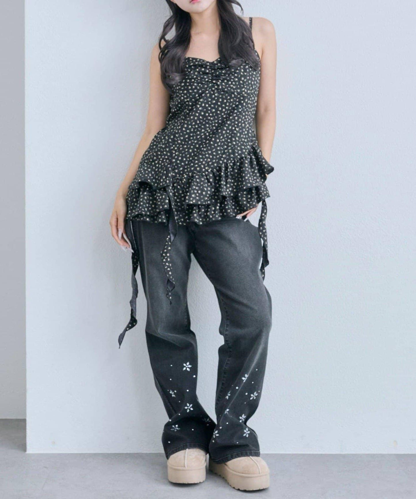 【OLIVE des OLIVE】荷葉邊長款吊帶背心