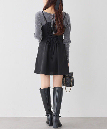 後背繫帶蕾絲吊帶連衣裙