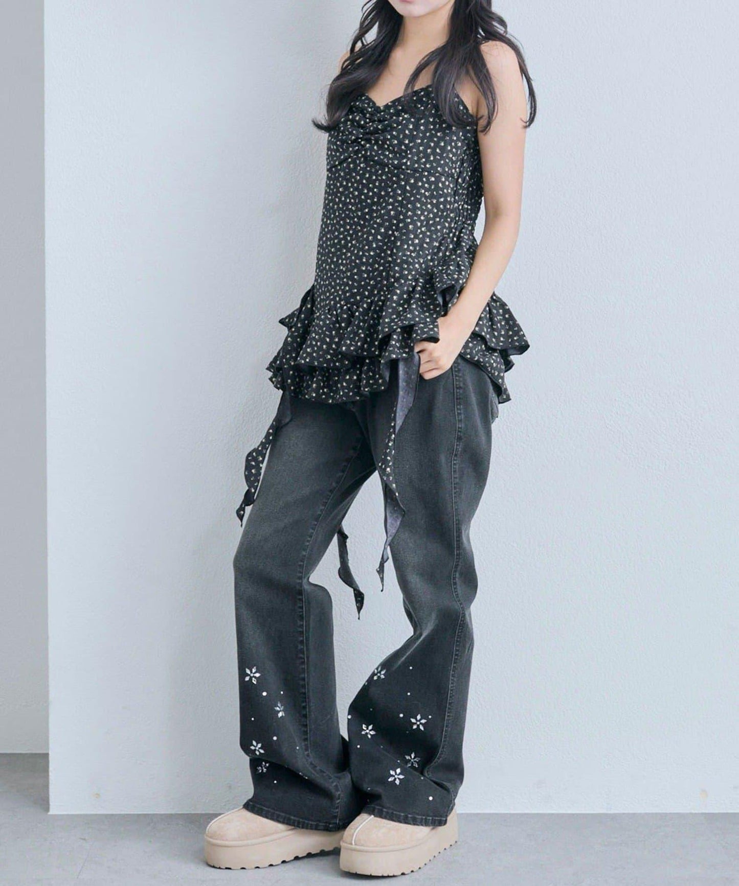 【OLIVE des OLIVE】荷葉邊長款吊帶背心