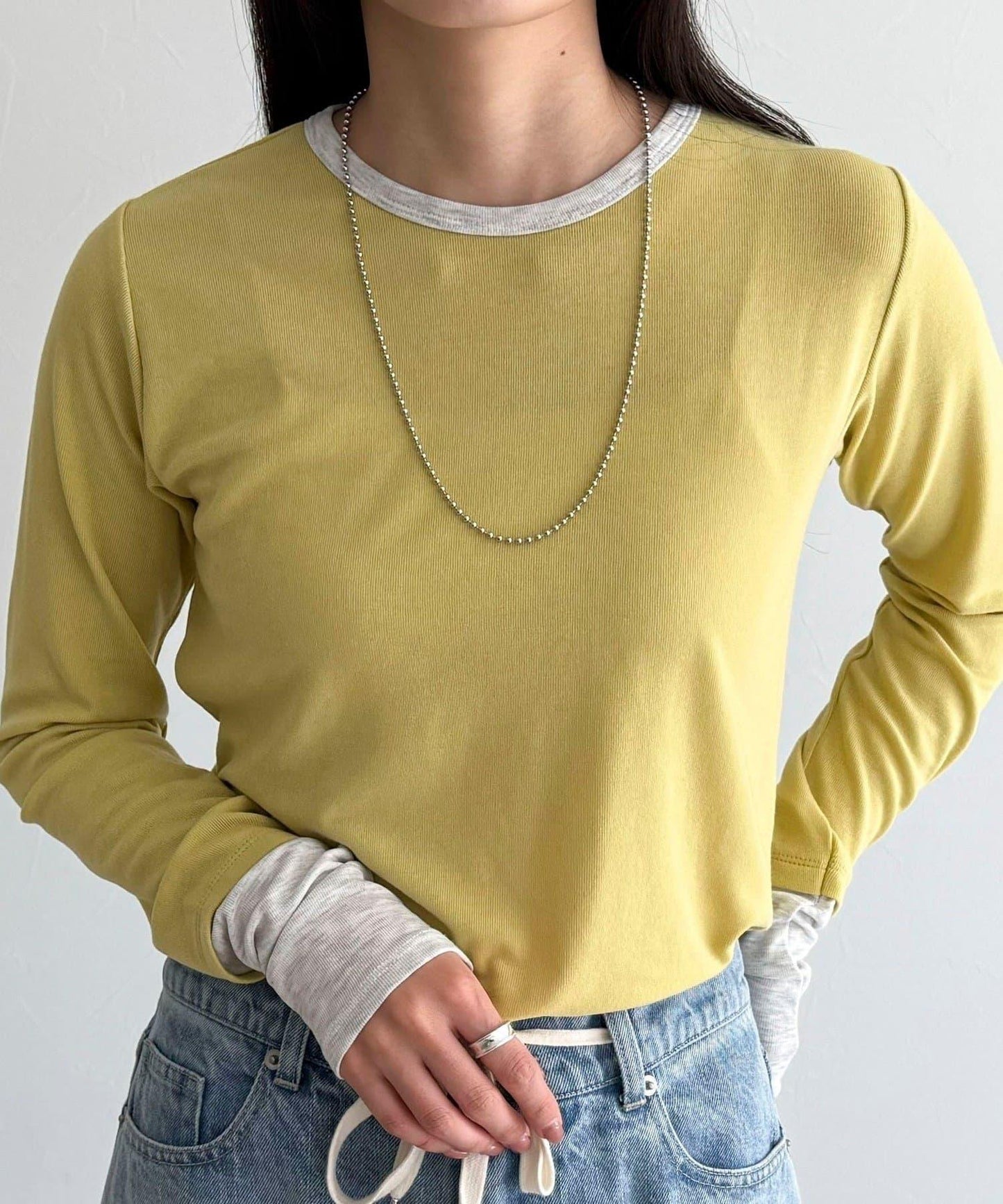 透視羅紋疊穿長袖T恤