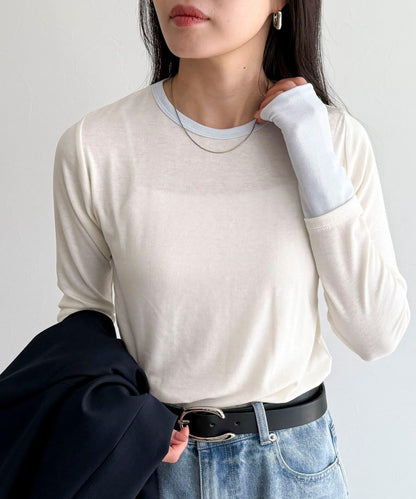 透視羅紋疊穿長袖T恤