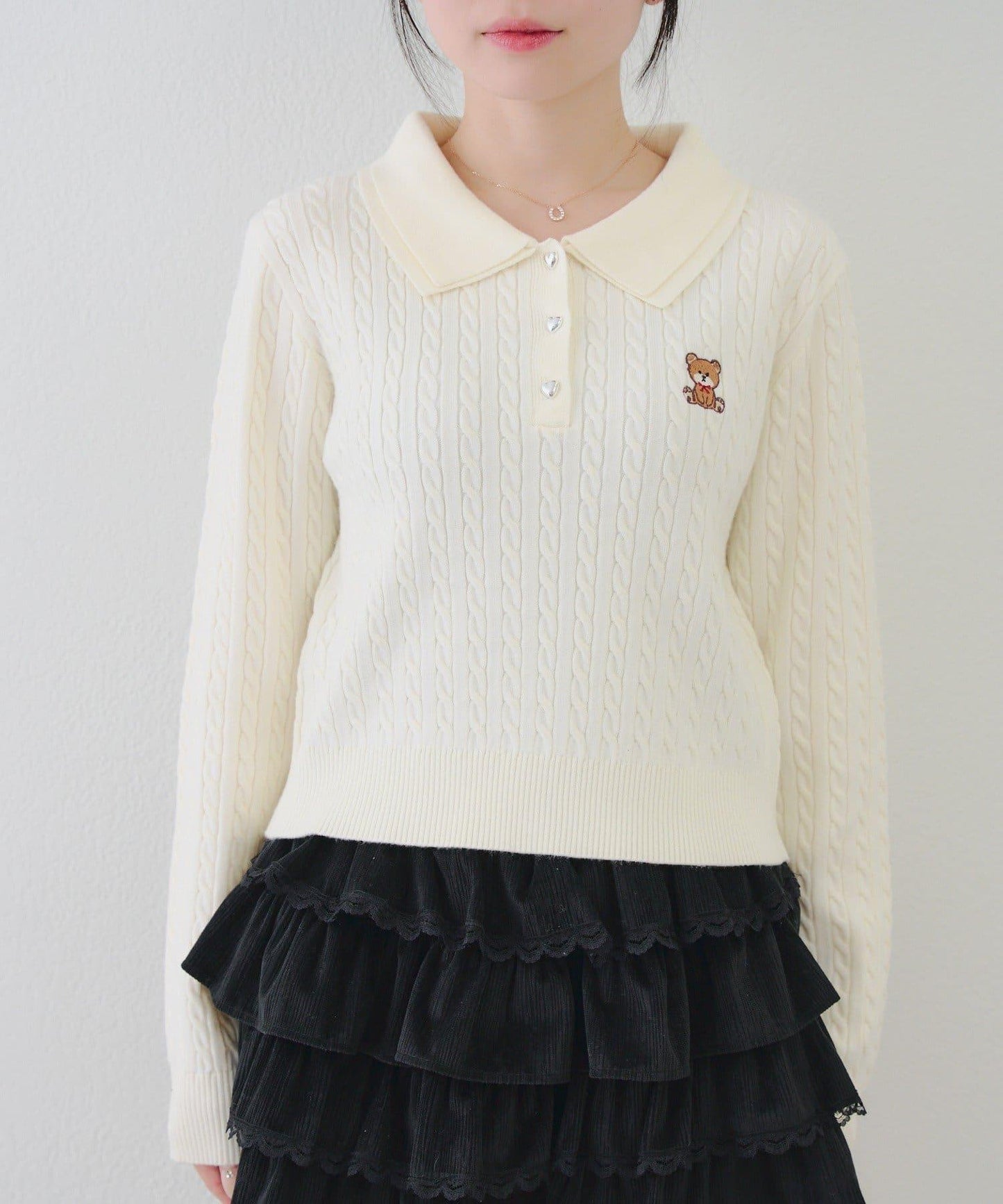 【RMAF】小熊圖案針織翻領毛衣