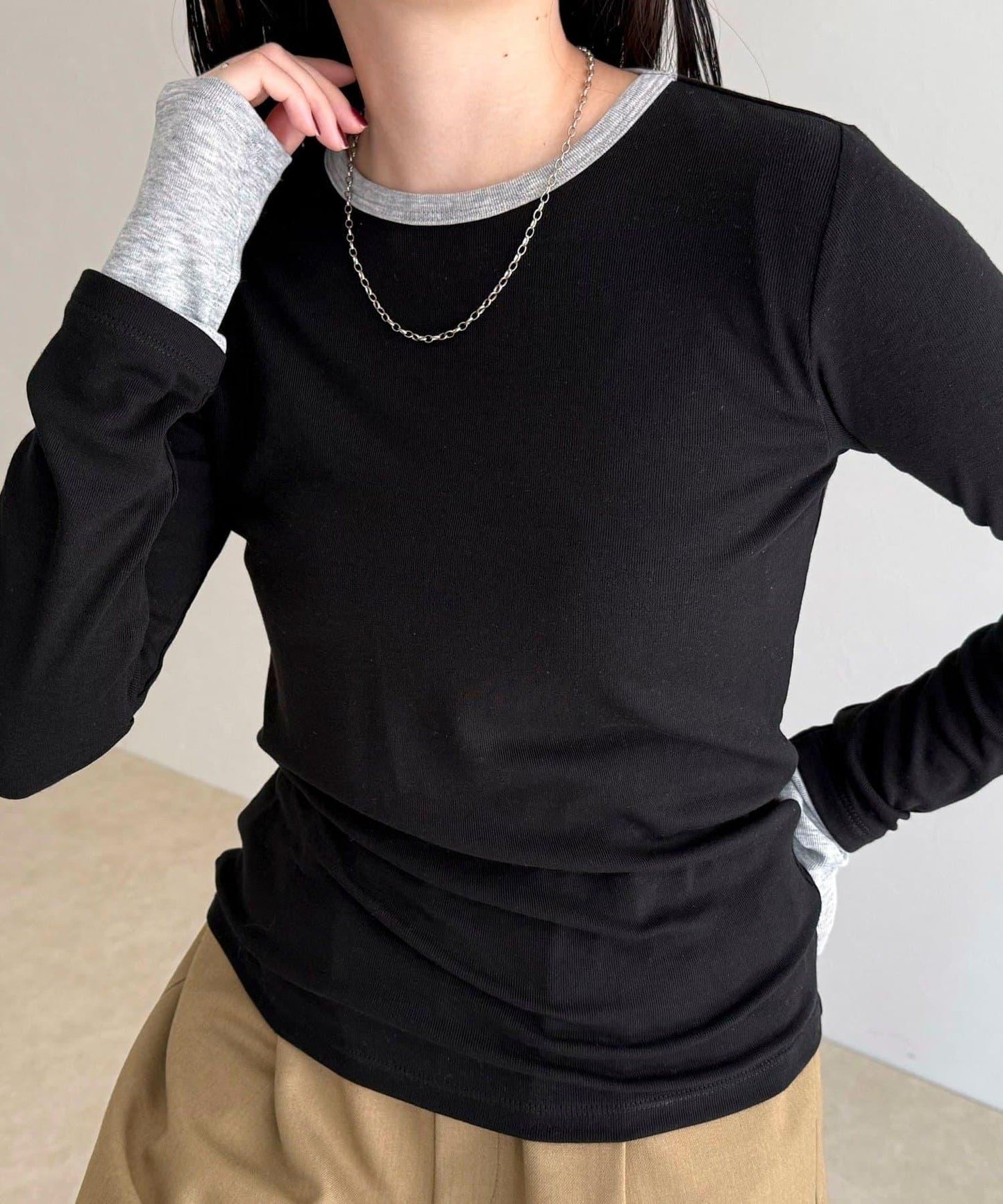 透視羅紋疊穿長袖T恤