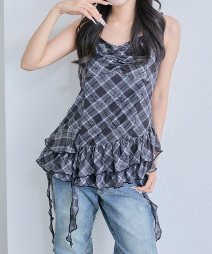 【OLIVE des OLIVE】荷葉邊長款吊帶背心