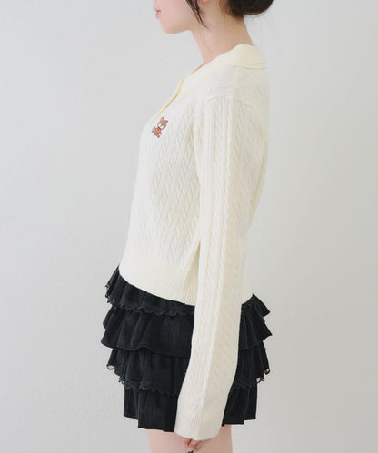 【RMAF】小熊圖案針織翻領毛衣