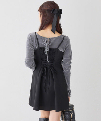 後背繫帶蕾絲吊帶連衣裙