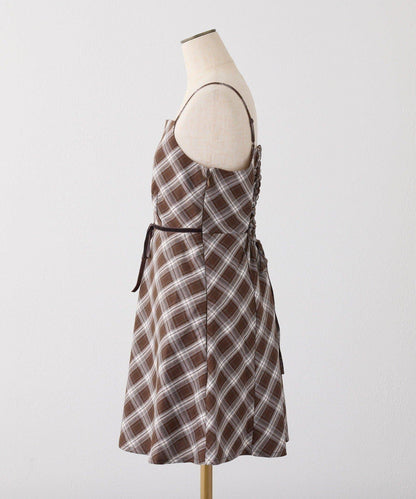 後背繫帶蕾絲吊帶連衣裙